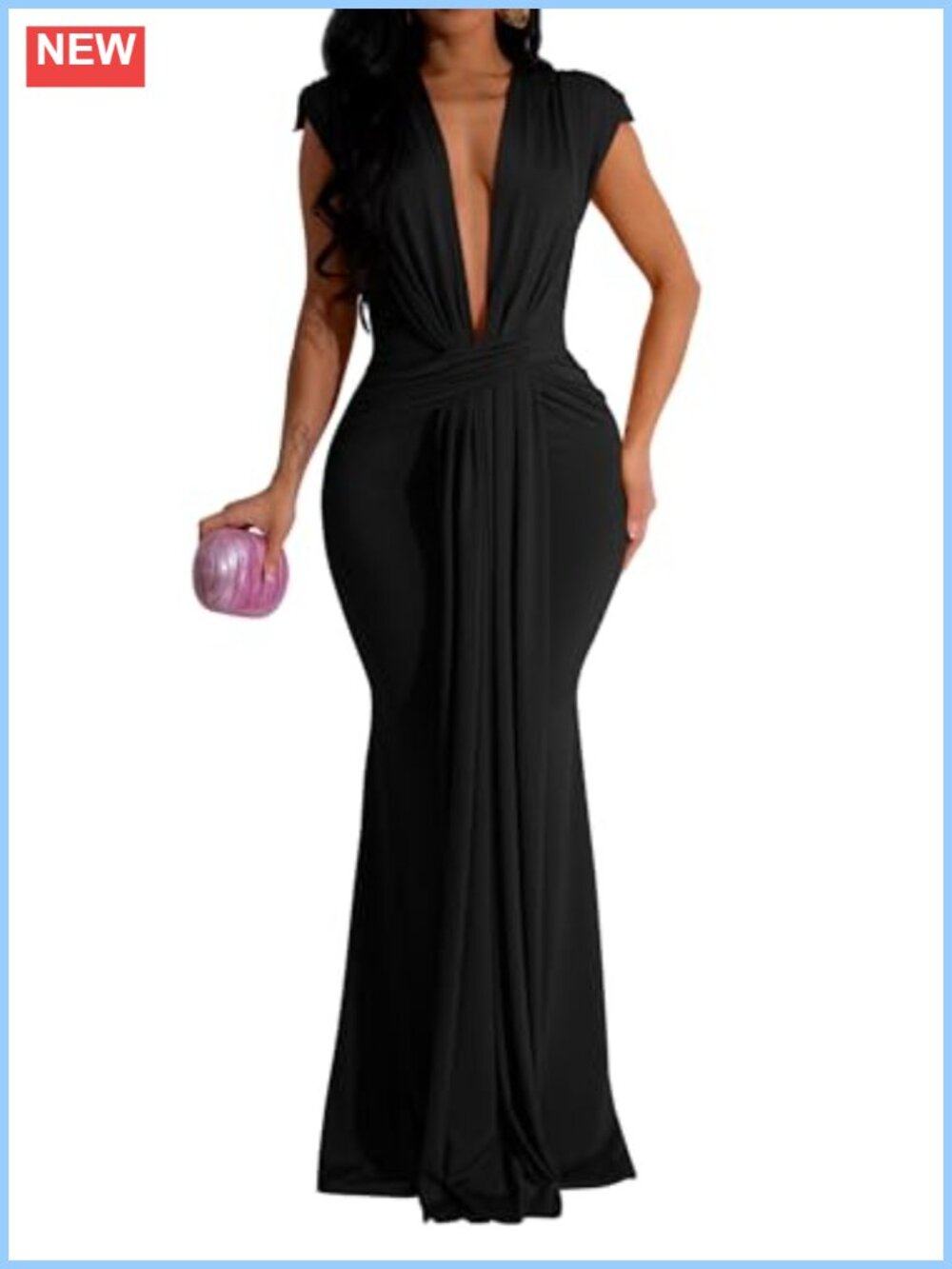 Sleeveless Deep V Neck Bodycon Evening Gown Maxi Dress